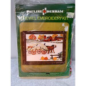Pauline Denham 1974 Crewel Embroidery Kit "Hay Wagon" 12"x9" Includes Yarn  Inst